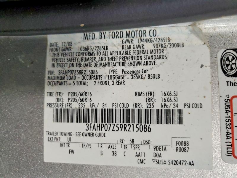 Продажа на аукционе авто 2009 Ford Fusion, vin: 3FAHP07Z59R215086, номер лота: 58052026