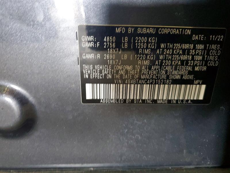 59088416 :رقم المزاد ، 4S4BTANC4P3152182 vin ، 2023 Subaru Outback مزاد بيع