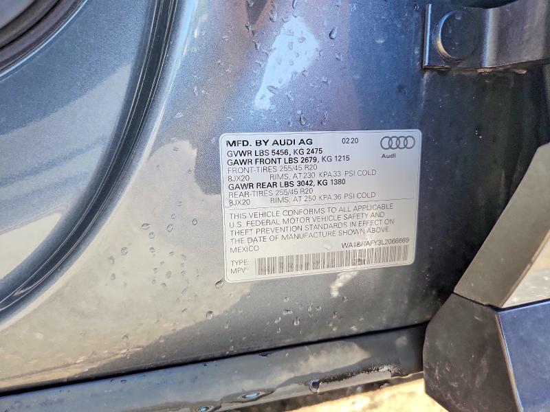 56968036 :رقم المزاد ، WA1BNAFY3L2066669 vin ، 2020 Audi Q5 مزاد بيع