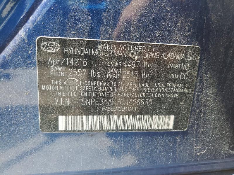 2016 Hyundai Sonata მანქანა იყიდება აუქციონზე, vin: 5NPE34AF7GH426630, აუქციონის ნომერი: 55986356