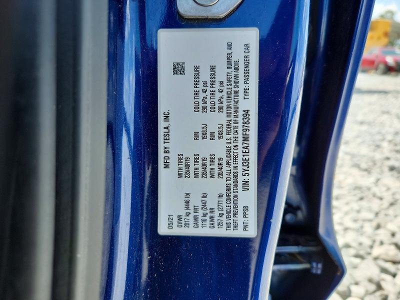 Продаж на аукціоні авто 2021 Tesla Model 3, vin: 5YJ3E1EA7MF978394, номер лоту: 58909486