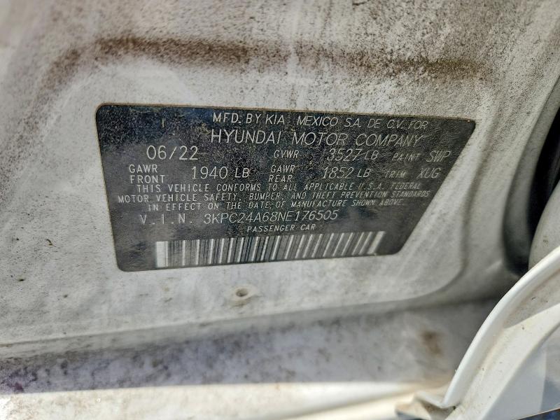Aukcja sprzedaży 2022 Hyundai Accent, vin: 3KPC24A68NE176505, numer aukcji: 57920066