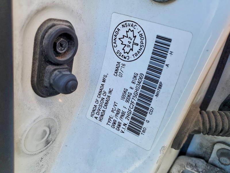 2016 Honda Civic მანქანა იყიდება აუქციონზე, vin: 2HGFC2F75GH034069, აუქციონის ნომერი: 58050386