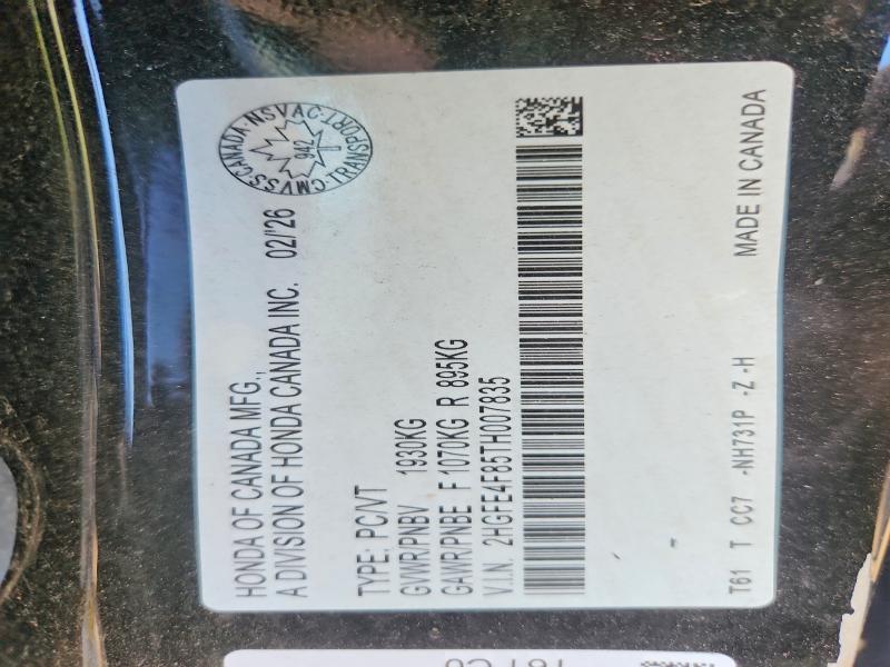 55938966 :رقم المزاد ، 2HGFE4F85TH007835 vin ، 2026 Honda Civic مزاد بيع