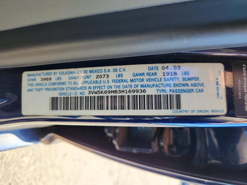 Aukcja sprzedaży 2003 Volkswagen Jetta, vin: 3VWSK69M83M169936, numer aukcji: 56836256