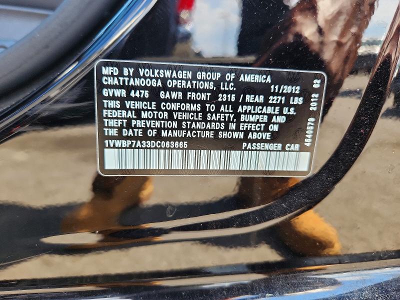 Aukcja sprzedaży 2013 Volkswagen Passat, vin: 1VWBP7A33DC063665, numer aukcji: 58011786