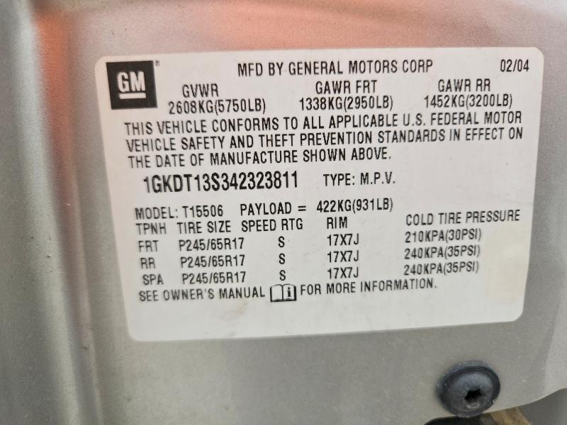 2004 Gmc Envoy მანქანა იყიდება აუქციონზე, vin: 1GKDT13S342323811, აუქციონის ნომერი: 57566456