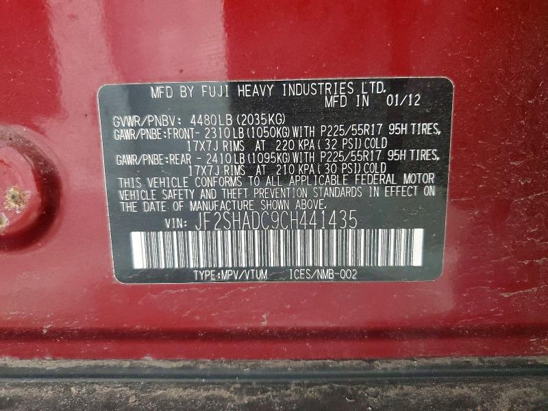 Aukcja sprzedaży 2012 Subaru Forester, vin: JF2SHADC9CH441435, numer aukcji: 56286436