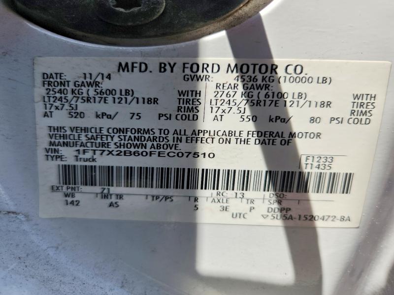 56240266 :رقم المزاد ، 1FT7X2B60FEC07510 vin ، 2015 Ford F250 مزاد بيع