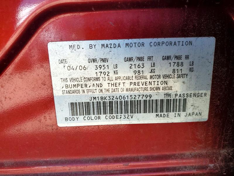 Продаж на аукціоні авто 2006 Mazda 3, vin: JM1BK324061527799, номер лоту: 57641406