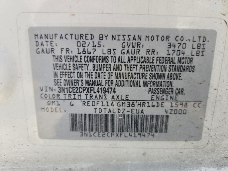 2015 Nissan Versa Note მანქანა იყიდება აუქციონზე, vin: 3N1CE2CPXFL419474, აუქციონის ნომერი: 57005736