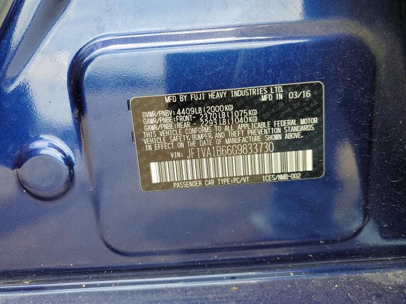 2016 Subaru Wrx მანქანა იყიდება აუქციონზე, vin: JF1VA1B66G9833730, აუქციონის ნომერი: 57765016