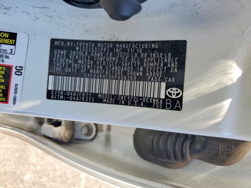 Aukcja sprzedaży 2017 Toyota Corolla, vin: 5YFBURHE0HP606269, numer aukcji: 57592036