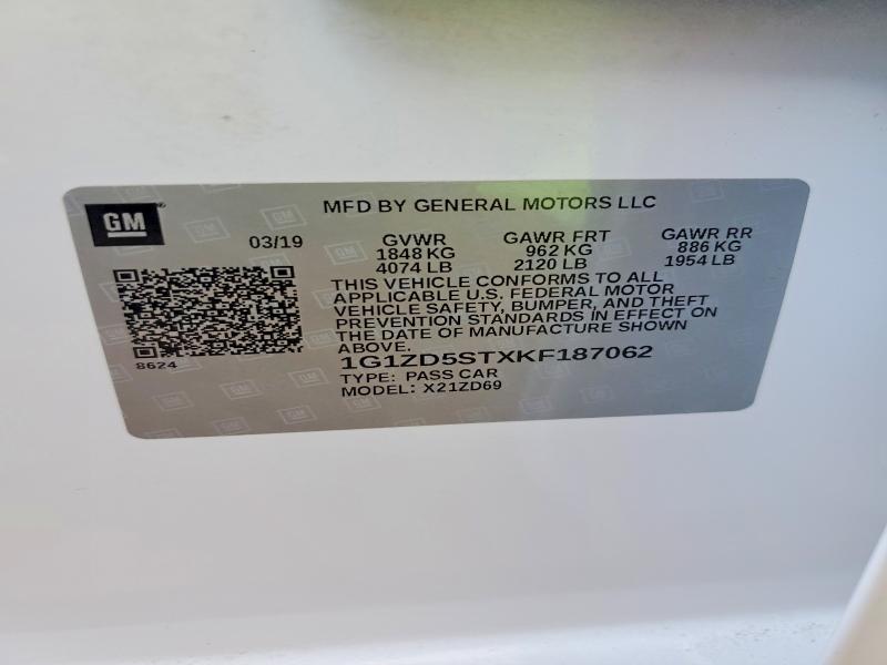 Продажа на аукционе авто 2019 Chevrolet Malibu, vin: 1G1ZD5STXKF187062, номер лота: 57070806