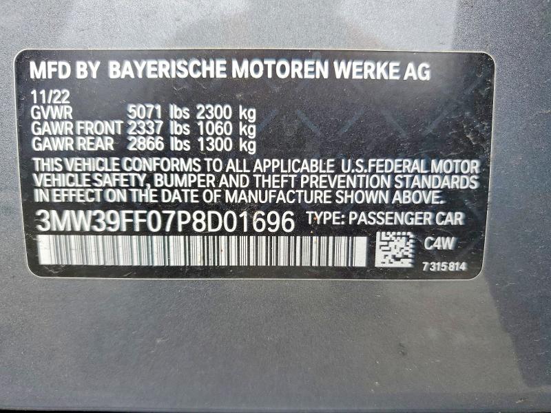 58252826 :رقم المزاد ، 3MW39FF07P8D01696 vin ، 2023 Bmw 330e مزاد بيع