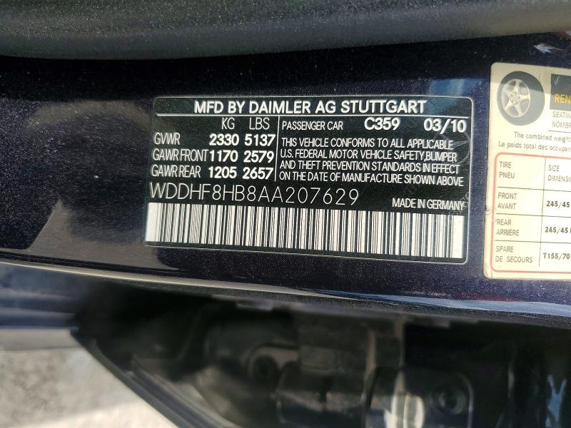 58764416 :رقم المزاد ، WDDHF8HB8AA207629 vin ، 2010 Mercedes-benz E مزاد بيع