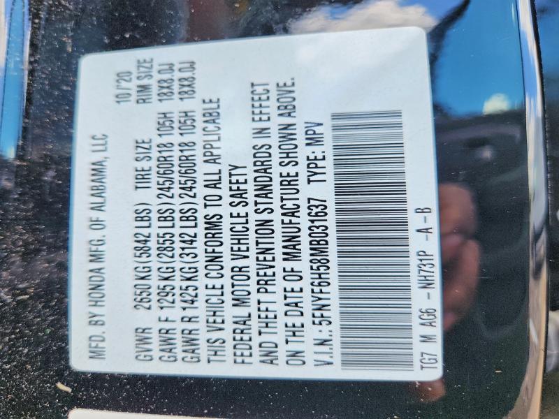 57136436 :رقم المزاد ، 5FNYF6H58MB031637 vin ، 2021 Honda Pilot مزاد بيع
