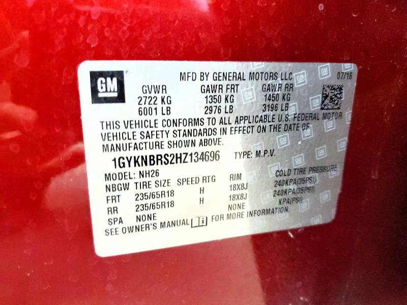 2017 Cadillac Xt5 მანქანა იყიდება აუქციონზე, vin: 1GYKNBRS2HZ134696, აუქციონის ნომერი: 58800056