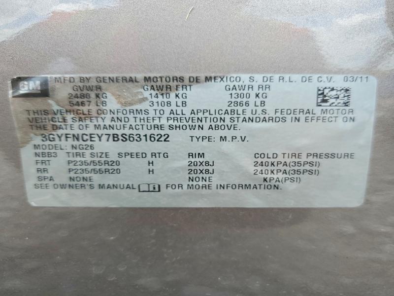 55591776 :رقم المزاد ، 3GYFNCEY7BS631622 vin ، 2011 Cadillac Srx مزاد بيع