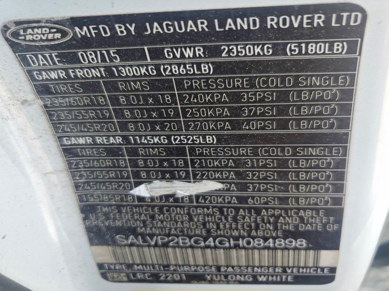 Aukcja sprzedaży 2016 Land Rover Range Rover Evoque, vin: SALVP2BG4GH084898, numer aukcji: 57570336