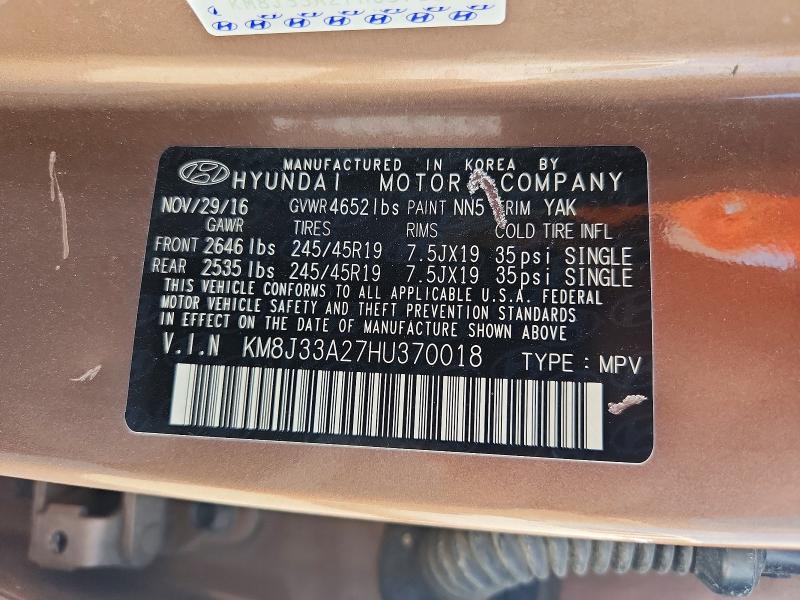 Продажа на аукционе авто 2017 Hyundai Tucson, vin: KM8J33A27HU370018, номер лота: 55021886