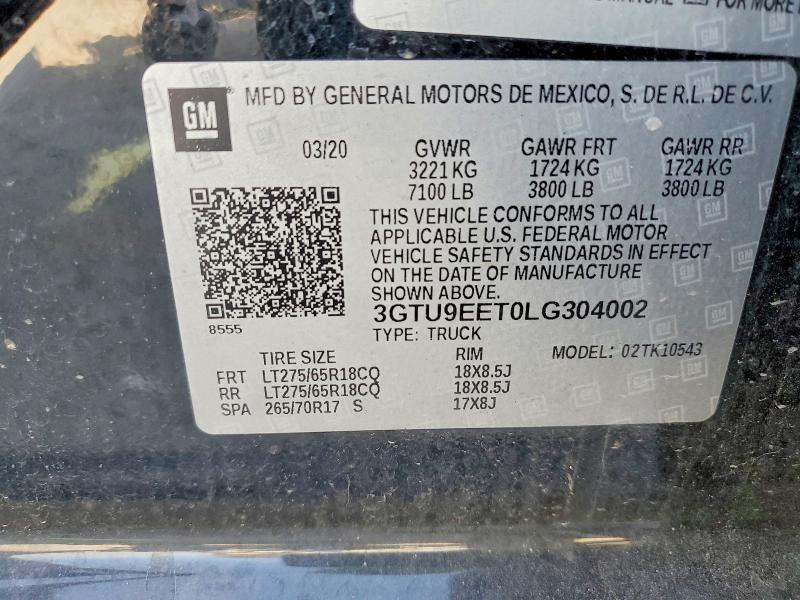 2020 Gmc Sierra მანქანა იყიდება აუქციონზე, vin: 3GTU9EET0LG304002, აუქციონის ნომერი: 56054036
