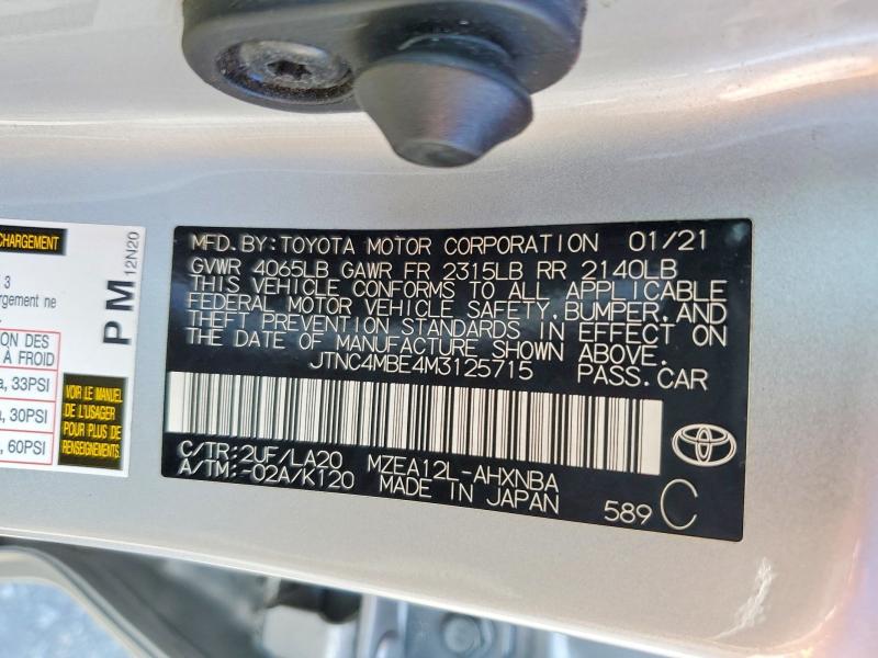 2021 Toyota Corolla მანქანა იყიდება აუქციონზე, vin: JTNC4MBE4M3125715, აუქციონის ნომერი: 56474076