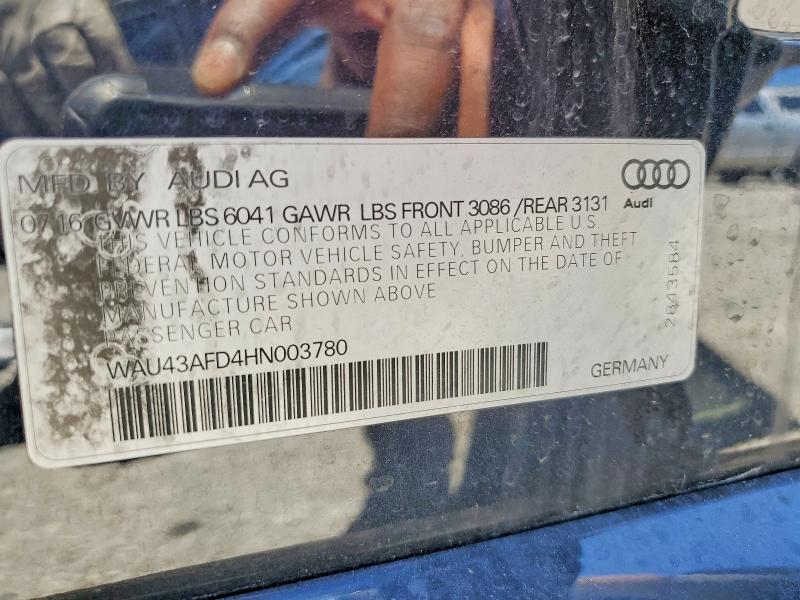 Продаж на аукціоні авто 2017 Audi A8, vin: WAU43AFD4HN003780, номер лоту: 55111536