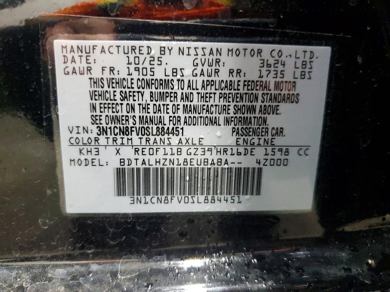 55434026 :رقم المزاد ، 3N1CN8FV0SL884451 vin ، 2025 Nissan Versa مزاد بيع