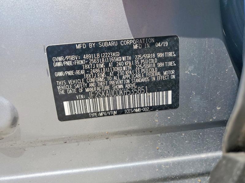 Продажа на аукционе авто 2019 Subaru Forester, vin: JF2SKAUC0KH535851, номер лота: 57731306