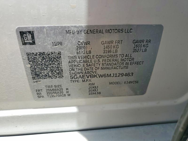 2021 Buick Enclave მანქანა იყიდება აუქციონზე, vin: 5GAEVBKW6MJ129463, აუქციონის ნომერი: 59171856