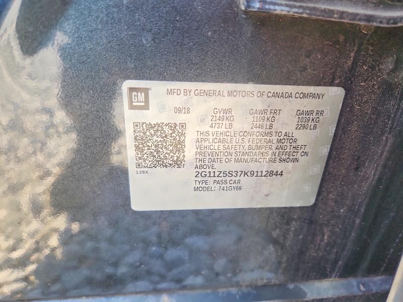 58592376 :رقم المزاد ، 2G11Z5S37K9112844 vin ، 2019 Chevrolet Impala مزاد بيع