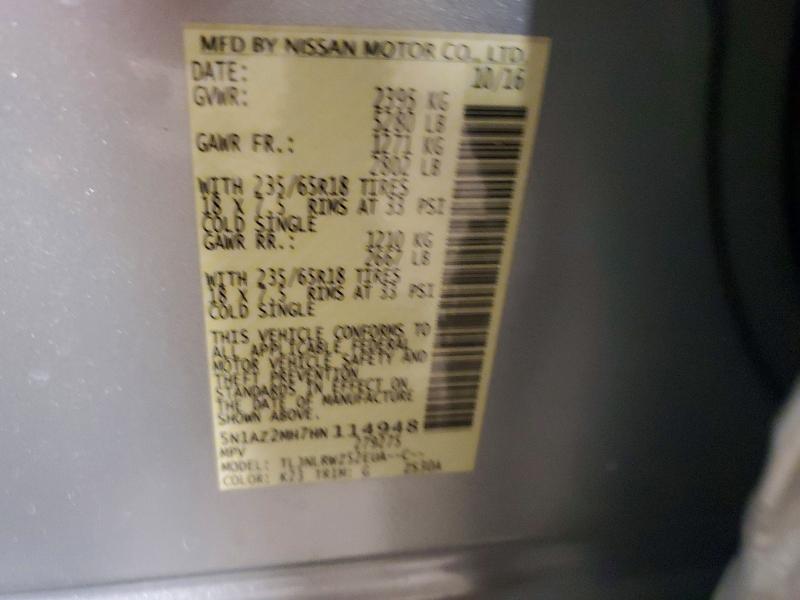 2017 Nissan Murano მანქანა იყიდება აუქციონზე, vin: 5N1AZ2MH7HN114948, აუქციონის ნომერი: 56653826