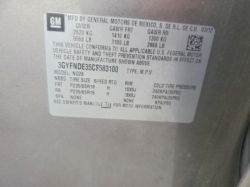 56782386 :رقم المزاد ، 3GYFNDE35CS583100 vin ، 2012 Cadillac Srx مزاد بيع