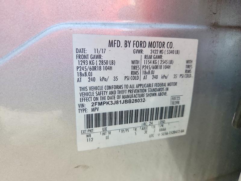 59341816 :رقم المزاد ، 2FMPK3J81JBB28032 vin ، 2018 Ford Edge مزاد بيع