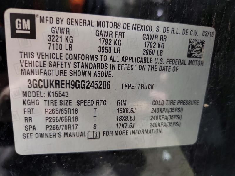 Продажа на аукционе авто 2016 Chevrolet Silverado, vin: 3GCUKREH9GG245206, номер лота: 57833096