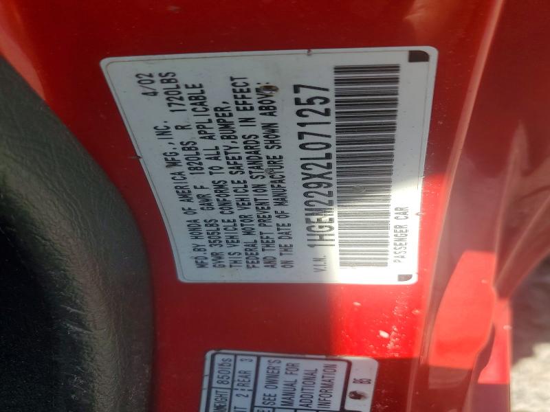 58511206 :رقم المزاد ، 1HGEM229X2L071257 vin ، 2002 Honda Civic مزاد بيع