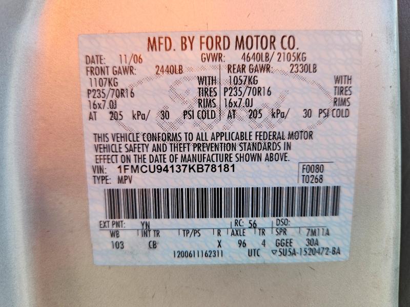 Продажа на аукционе авто 2007 Ford Escape, vin: 1FMCU94137KB78181, номер лота: 56312576