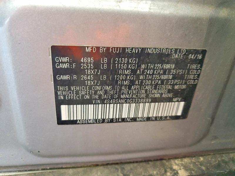 Продажа на аукционе авто 2016 Subaru Outback, vin: 4S4BSANC0G3338899, номер лота: 57367116