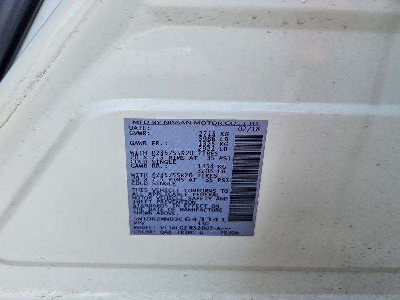 Продаж на аукціоні авто 2018 Nissan Pathfinder, vin: 5N1DR2MN0JC643341, номер лоту: 54298106