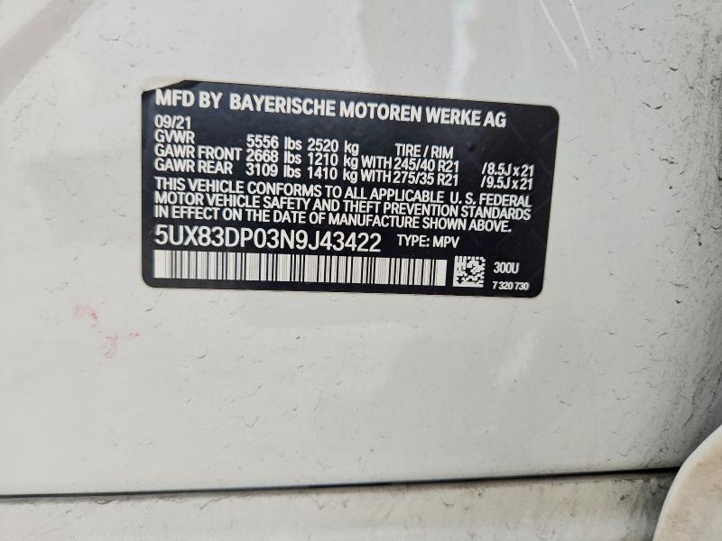 Aukcja sprzedaży 2022 Bmw X3, vin: 5UX83DP03N9J43422, numer aukcji: 58091716