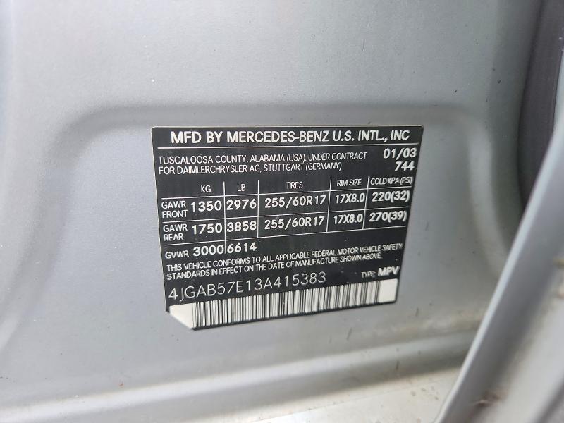 Aukcja sprzedaży 2003 Mercedes-benz Ml, vin: 4JGAB57E13A415383, numer aukcji: 58622646