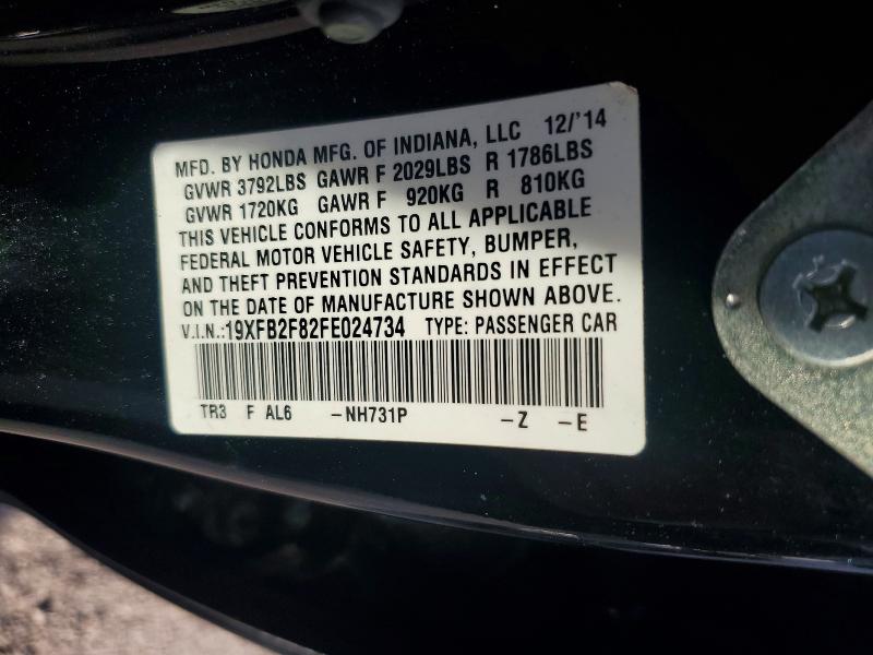 Auction sale of the 2015 Honda Civic, vin: 19XFB2F82FE024734, lot number: 56043476