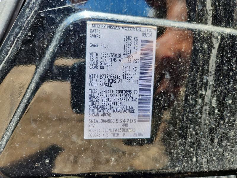 55805566 :رقم المزاد ، 5N1AL0MM8EC554705 vin ، 2014 Infiniti Qx60 مزاد بيع