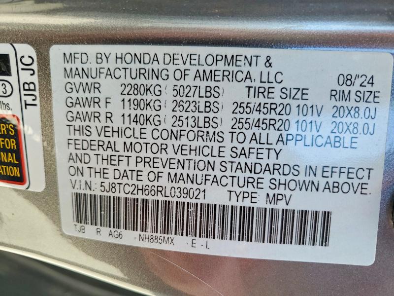 2024 Acura Rdx მანქანა იყიდება აუქციონზე, vin: 5J8TC2H66RL039021, აუქციონის ნომერი: 55825836