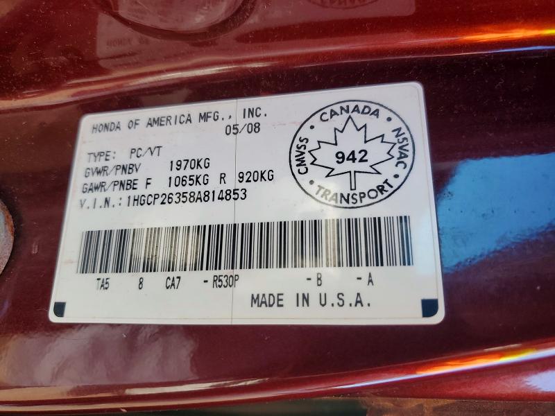 Aukcja sprzedaży 2008 Honda Accord, vin: 1HGCP26358A814853, numer aukcji: 55576576