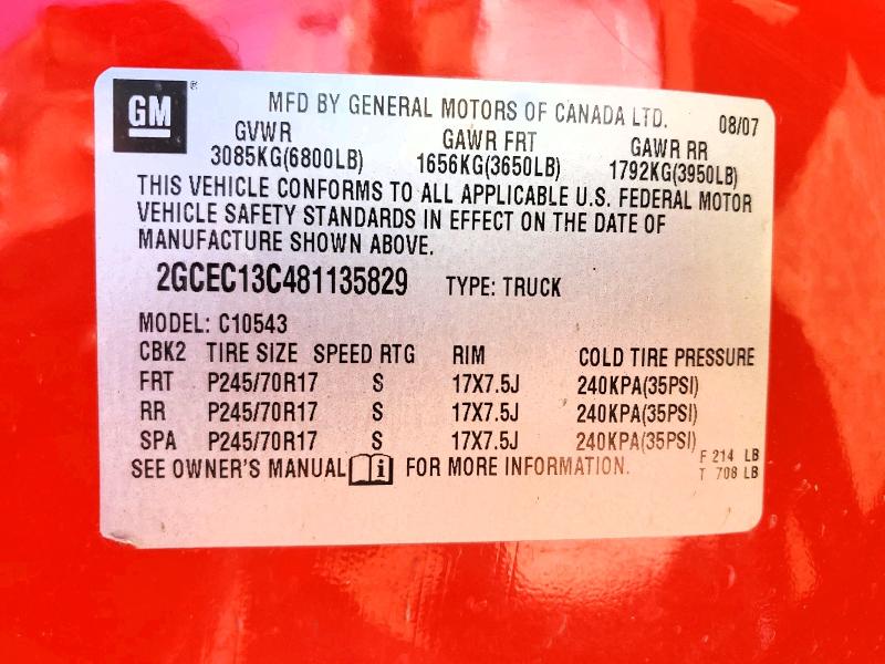 2008 Chevrolet Silverado მანქანა იყიდება აუქციონზე, vin: 2GCEC13C481135829, აუქციონის ნომერი: 57326976