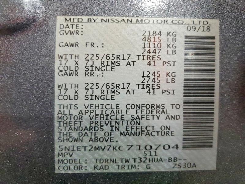 Aukcja sprzedaży 2019 Nissan Rogue Hybrid, vin: 5N1ET2MV7KC710704, numer aukcji: 55392916