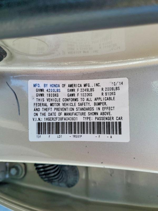 2015 Honda Accord მანქანა იყიდება აუქციონზე, vin: 1HGCR2F38FA043831, აუქციონის ნომერი: 58486046