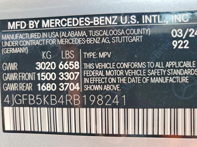 58292856 :رقم المزاد ، 4JGFB5KB4RB198241 vin ، 2024 Mercedes-benz Gle مزاد بيع
